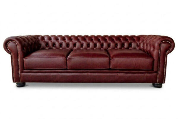 Chesterfield Genuine Leather Sofa 3-Seater (Vintage Wine, XL Deep Seat)