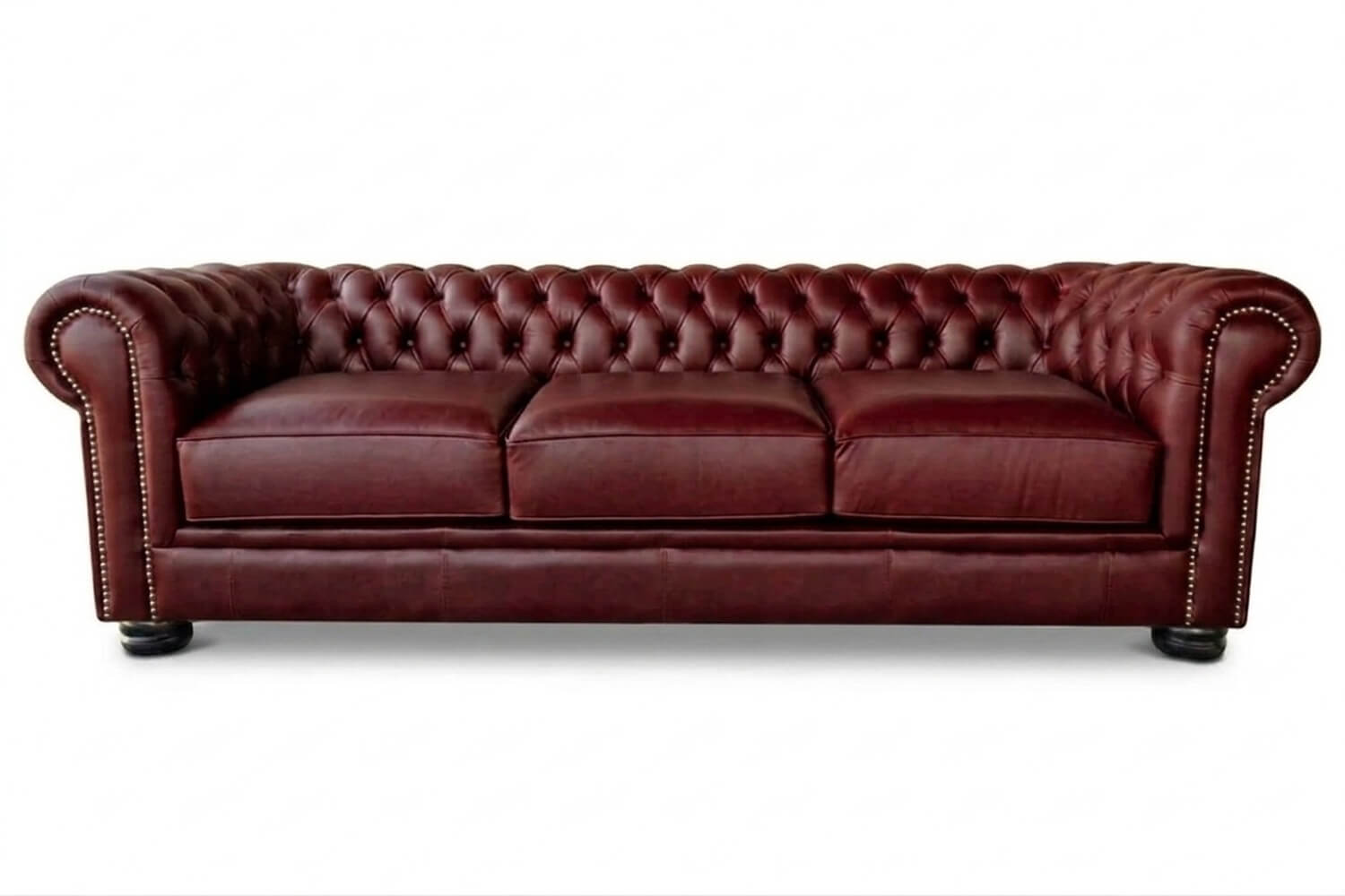 Chesterfield Genuine Leather Sofa 3-Seater (Vintage Wine, XL Deep Seat)