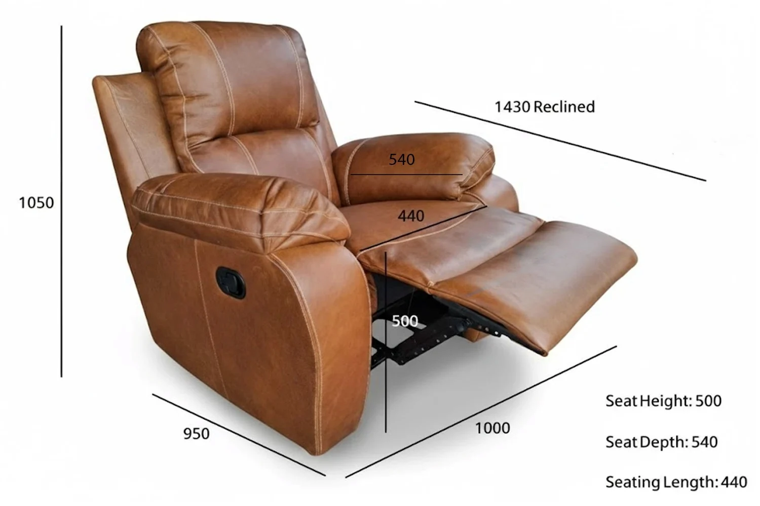 Premier Electric Genuine Leather Recliner Chair (Vintage Brandy) — view 6